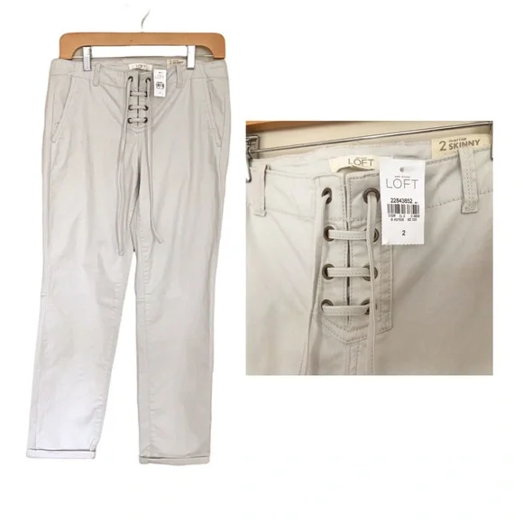 LOFT Marisa Skinny Pants Tan Cotton Size 2 New With Tags Ivory Casual - Picture 1 of 7